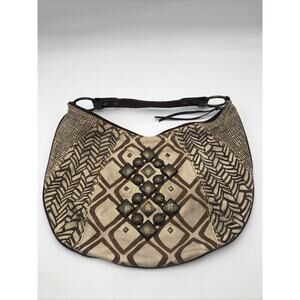 Vintage Fossil Purse Distressed Printed Canvas Hobo Handbag Purse